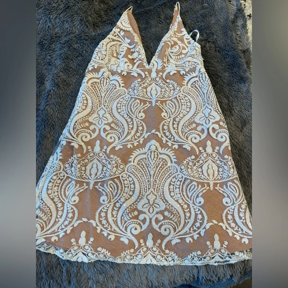 Free People Night Shimmers Nude mini dress size 0 - Picture 1 of 3
